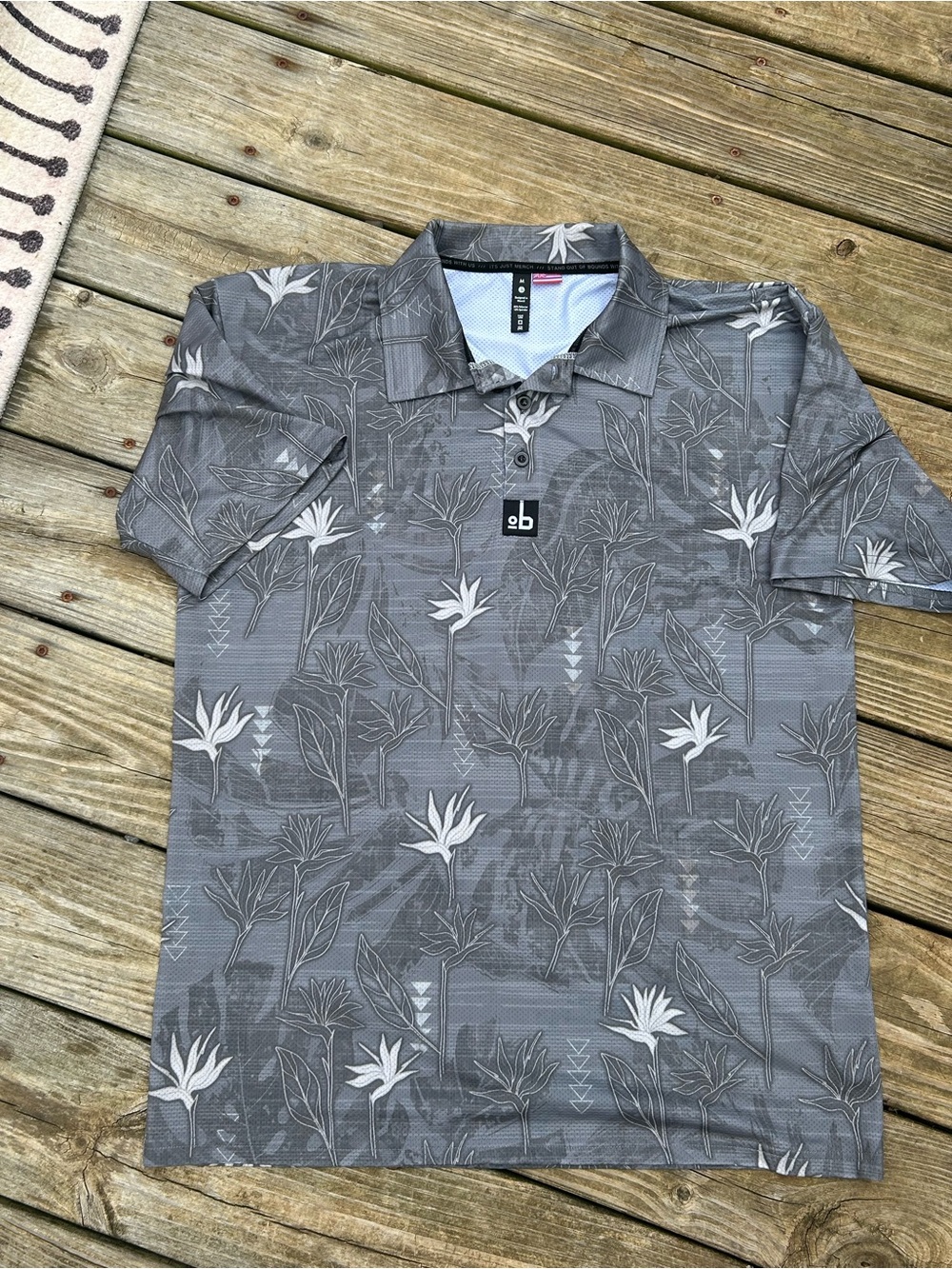 Men's Grey Floral Polo Golf Hawaiian Shirt Out Of Bounds Short Sleeve